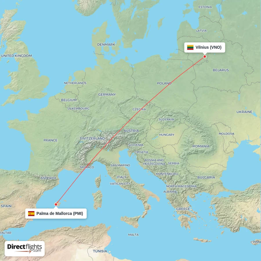 VNO - PMI route map