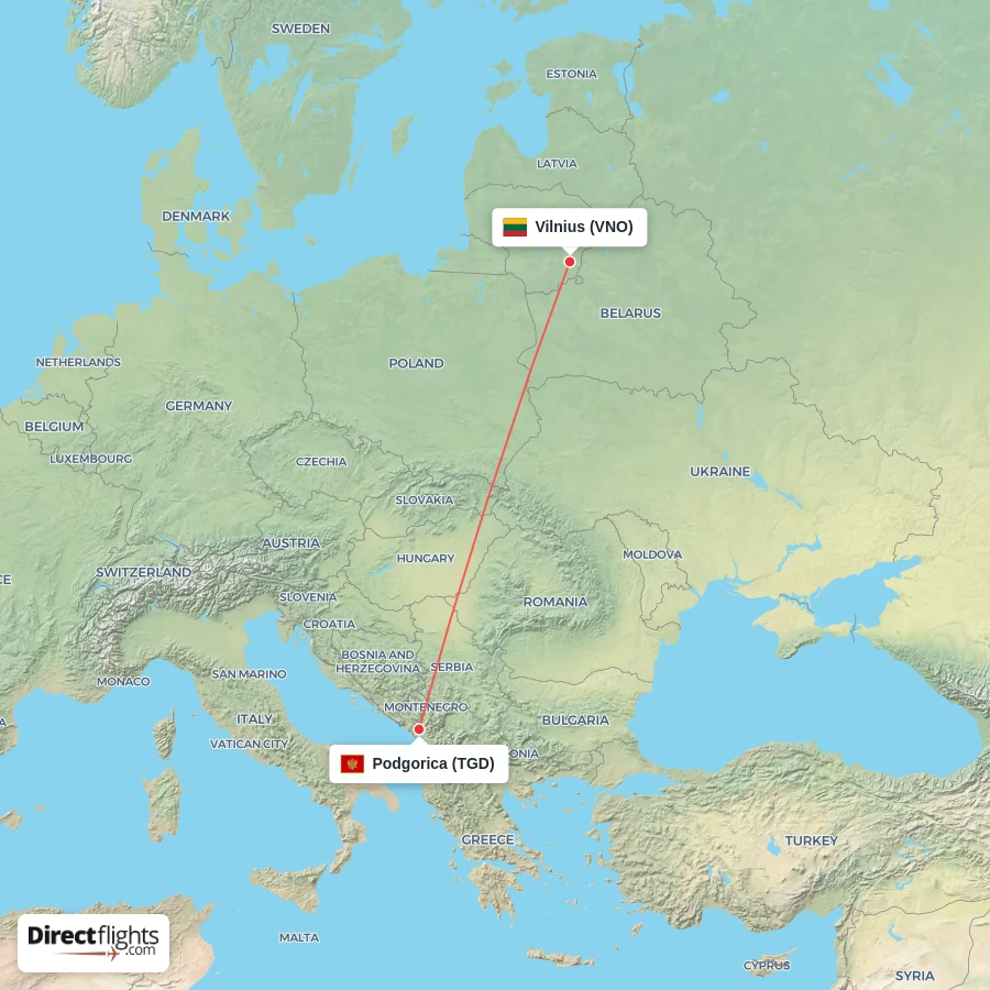 VNO - TGD route map