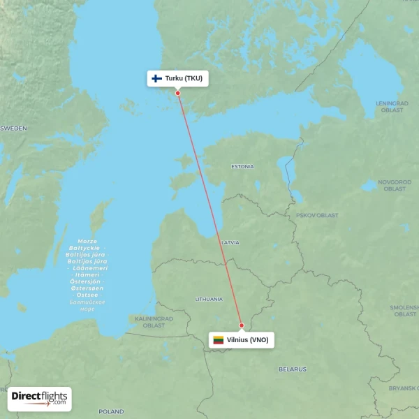 Vilnius - Turku direct flight map