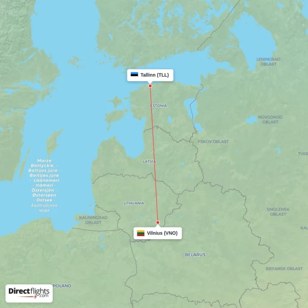 Vilnius - Tallinn direct flight map