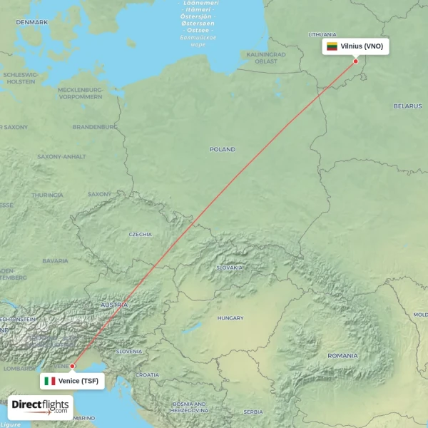 Vilnius - Venice direct flight map