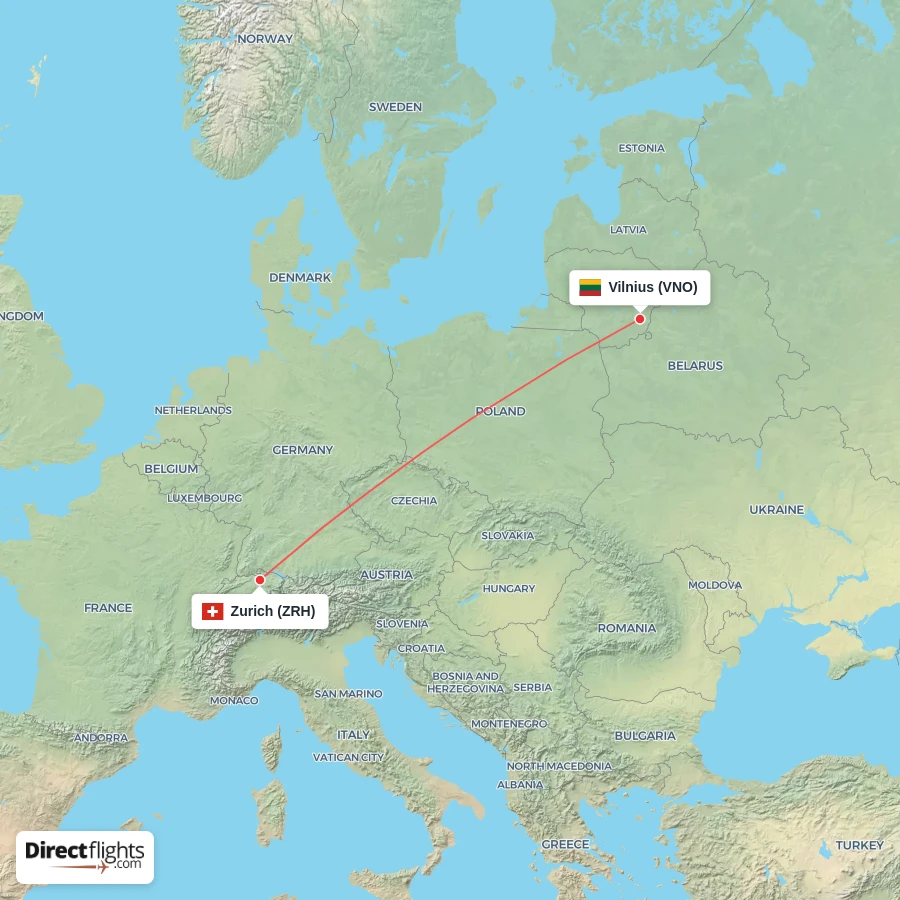 VNO - ZRH route map