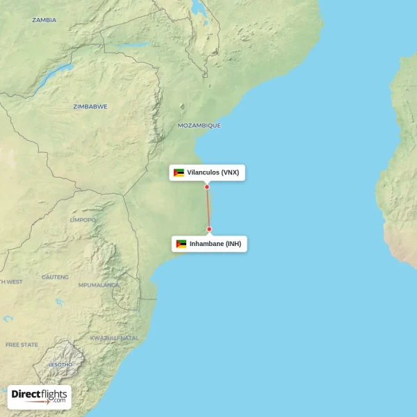 Vilanculos - Inhambane direct flight map