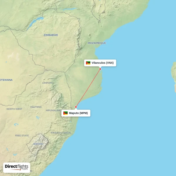Vilanculos - Maputo direct flight map