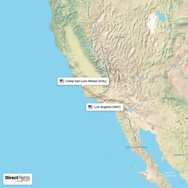 Los Angeles - Camp San Luis Obispo direct flight map