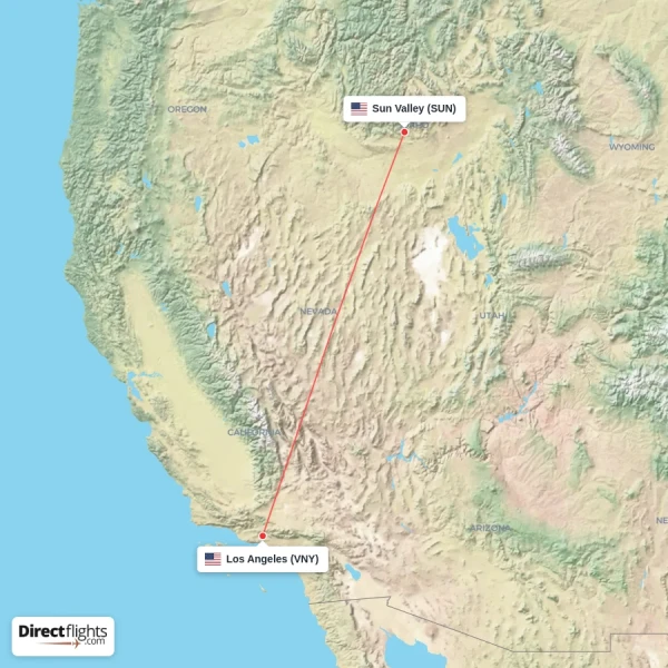 Los Angeles - Sun Valley direct flight map