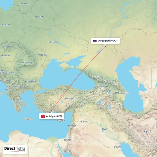 Volgograd - Antalya direct flight map