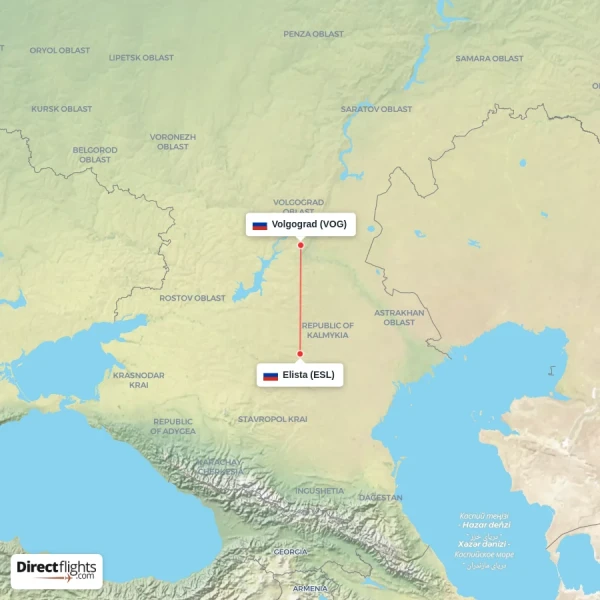 Volgograd - Elista direct flight map