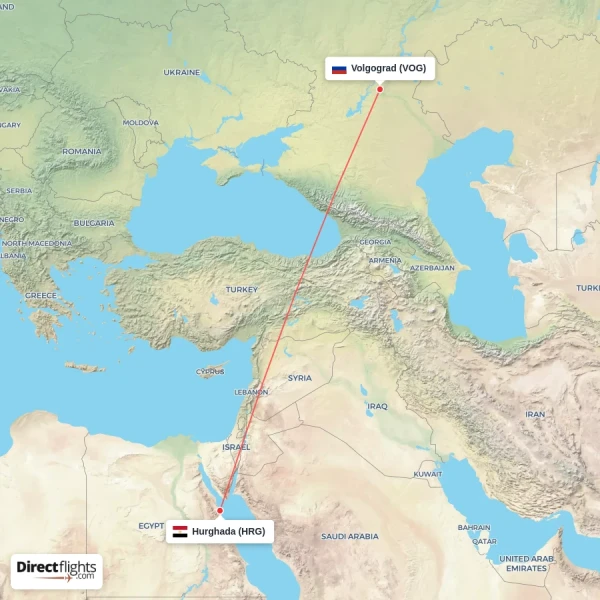 Volgograd - Hurghada direct flight map