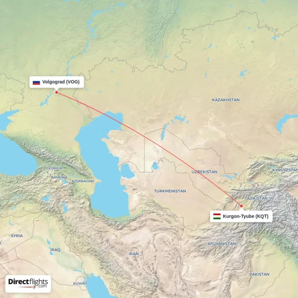 Volgograd - Kurgon-Tyube direct flight map