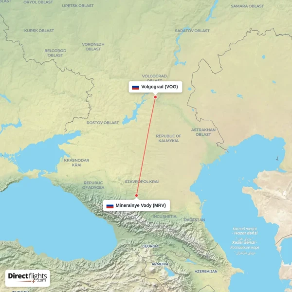 Volgograd - Mineralnye Vody direct flight map