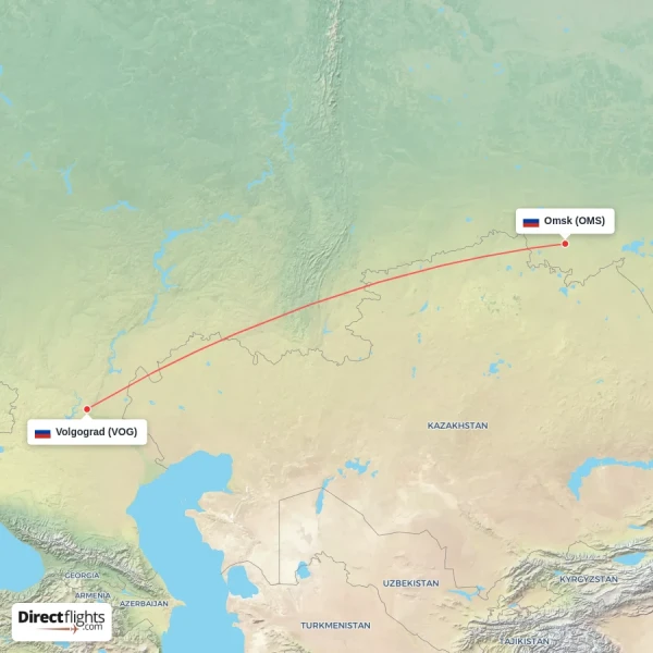 Volgograd - Omsk direct flight map
