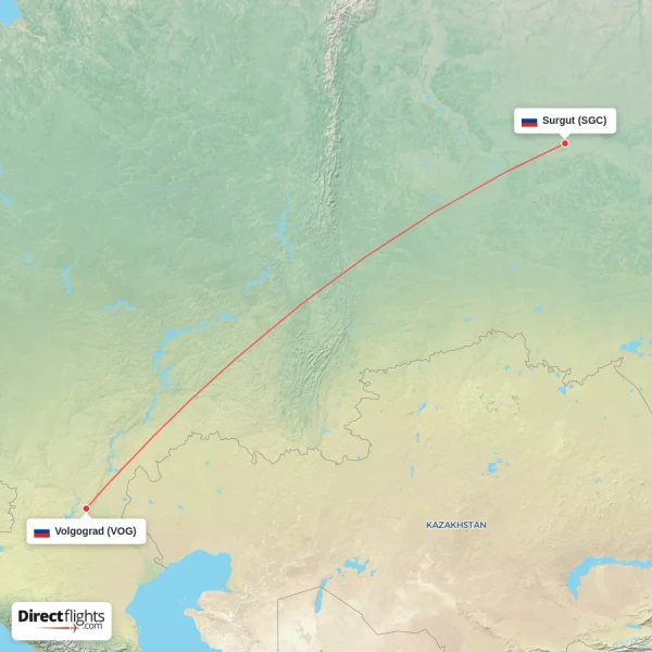Volgograd - Surgut direct flight map