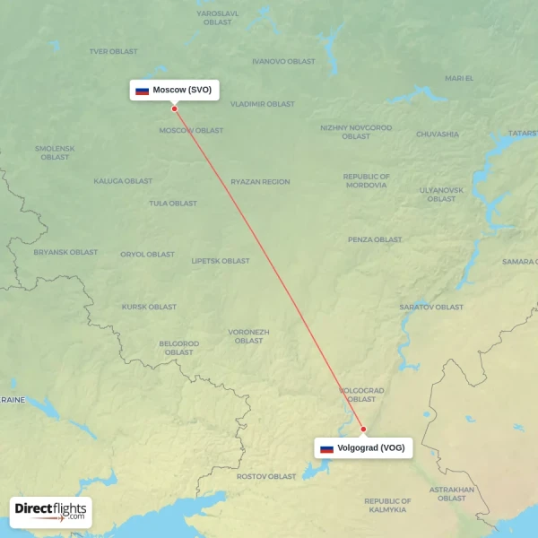Volgograd - Moscow direct flight map