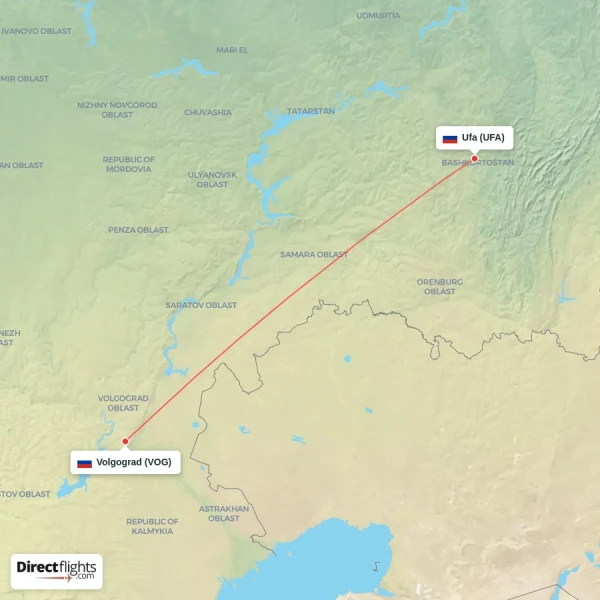 Volgograd - Ufa direct flight map