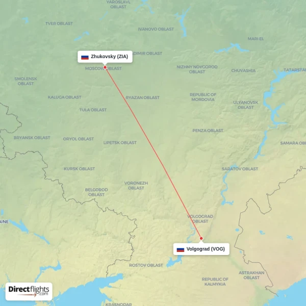 Volgograd - Zhukovsky direct flight map