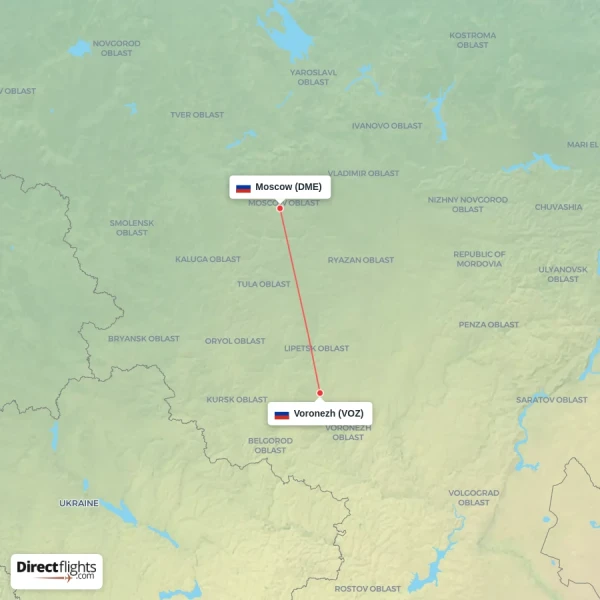 Voronezh - Moscow direct flight map