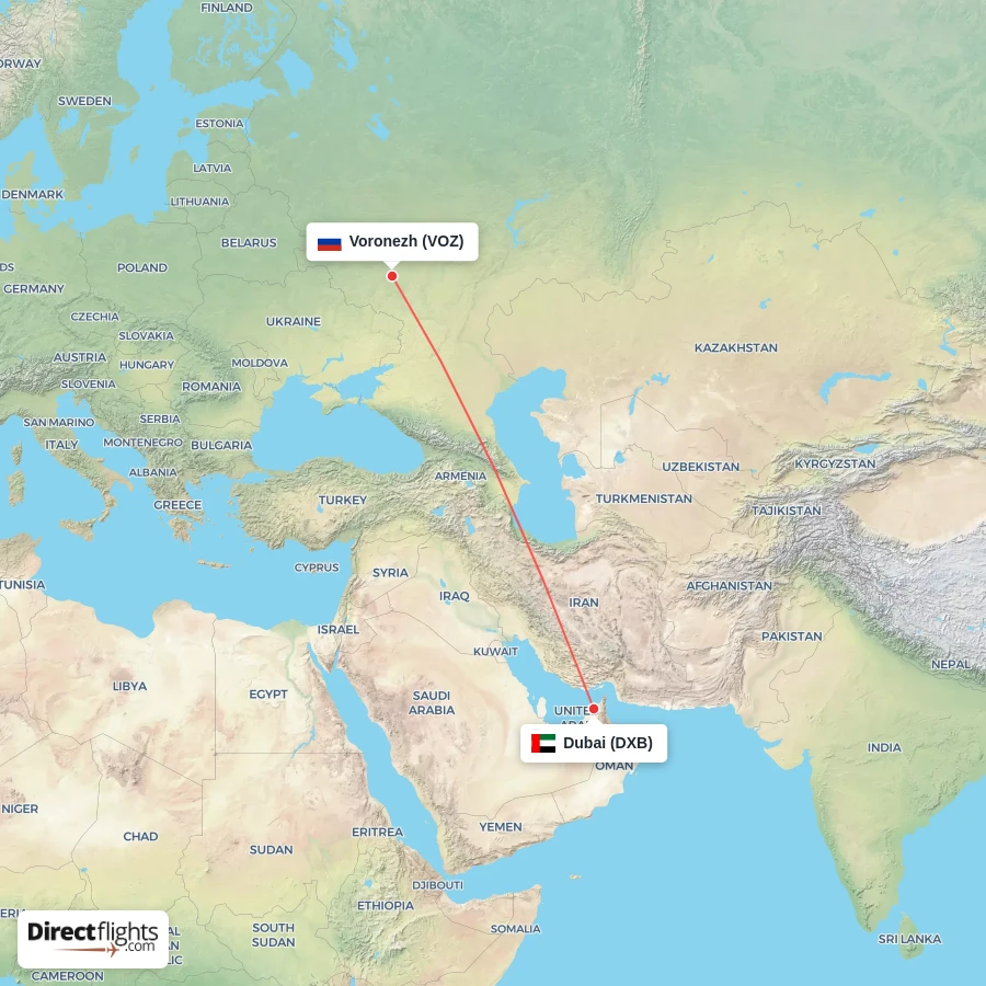 VOZ - DXB route map