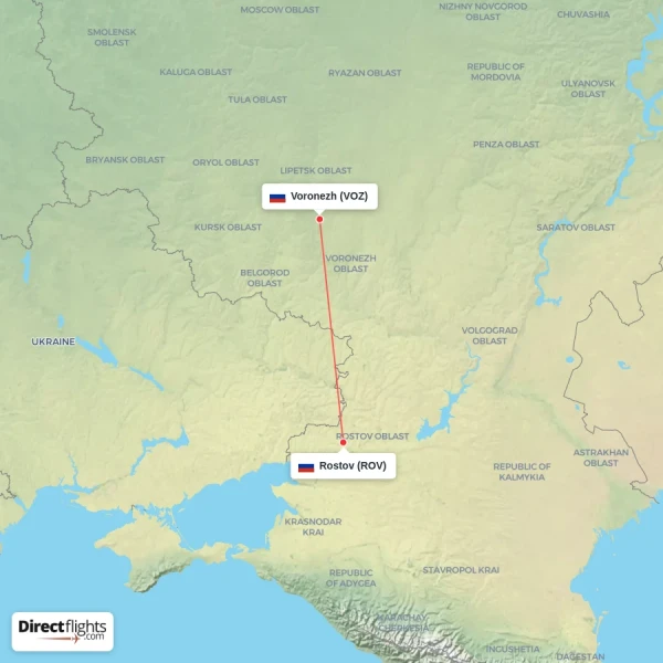 Voronezh - Rostov direct flight map