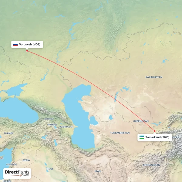 Voronezh - Samarkand direct flight map