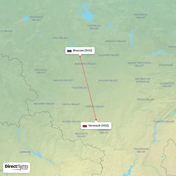 Voronezh - Moscow direct flight map