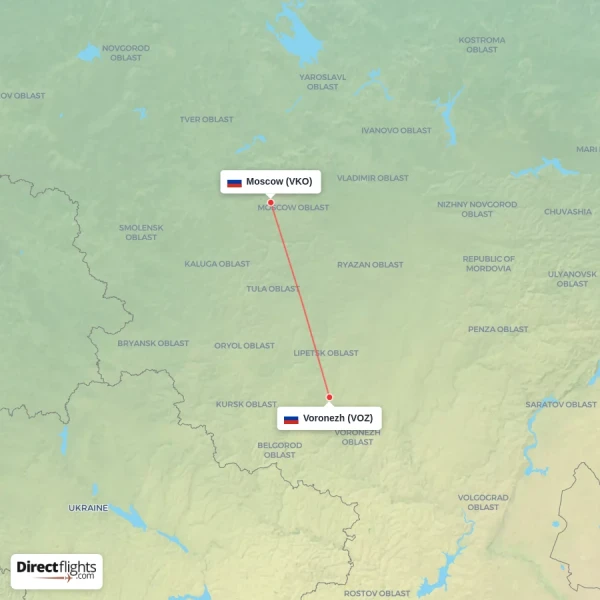 Voronezh - Moscow direct flight map