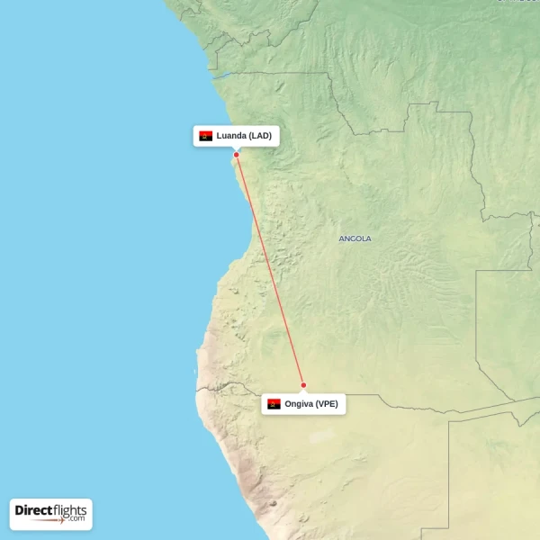 Ongiva - Luanda direct flight map