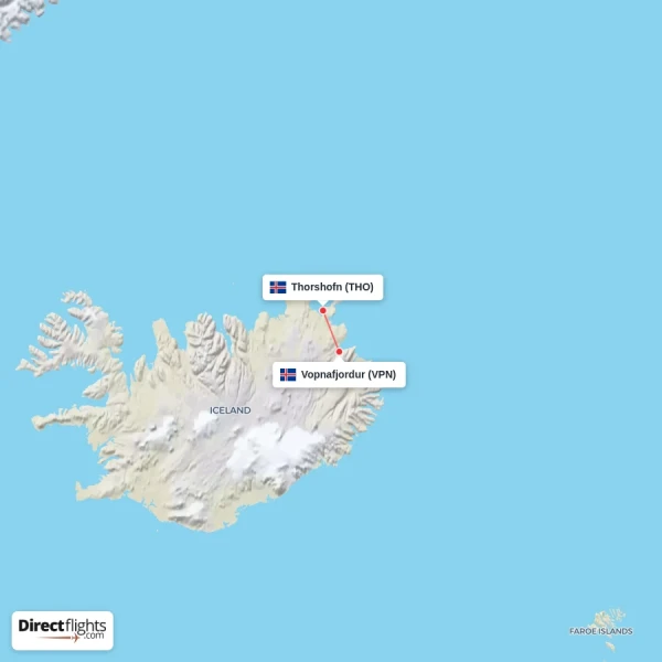 Vopnafjordur - Thorshofn direct flight map