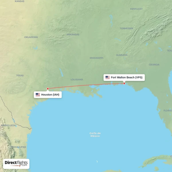Fort Walton Beach - Houston direct flight map