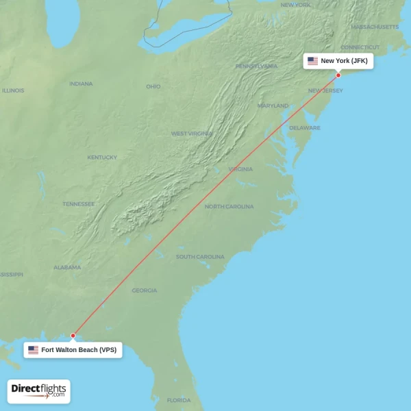 Fort Walton Beach - New York direct flight map