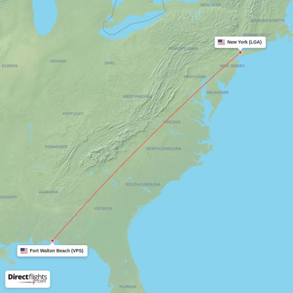 Fort Walton Beach - New York direct flight map