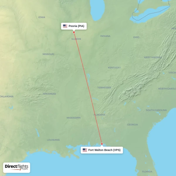 Fort Walton Beach - Peoria direct flight map