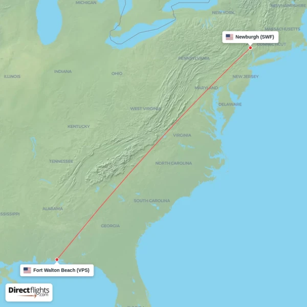 Fort Walton Beach - Newburgh direct flight map