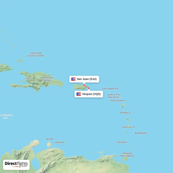 Vieques - San Juan direct flight map