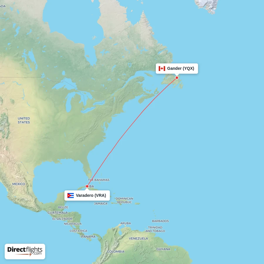 VRA - YQX route map