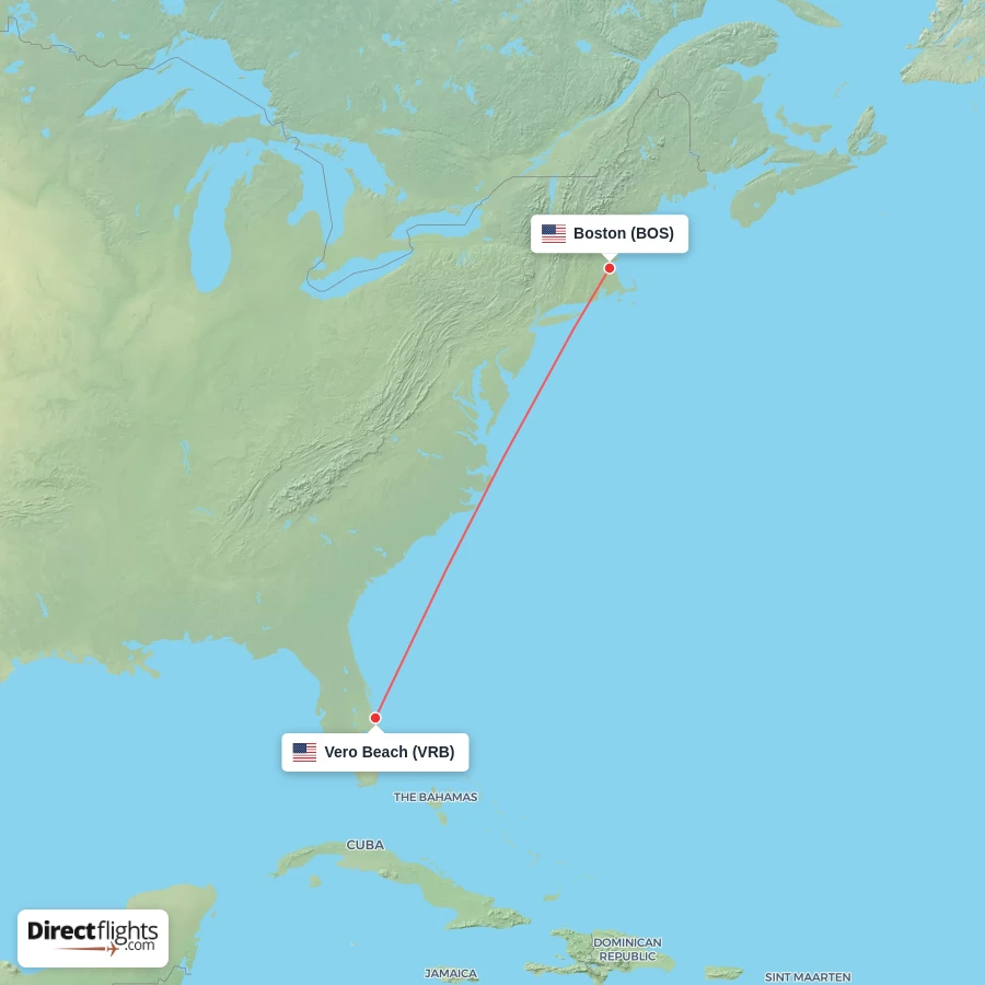VRB - BOS route map