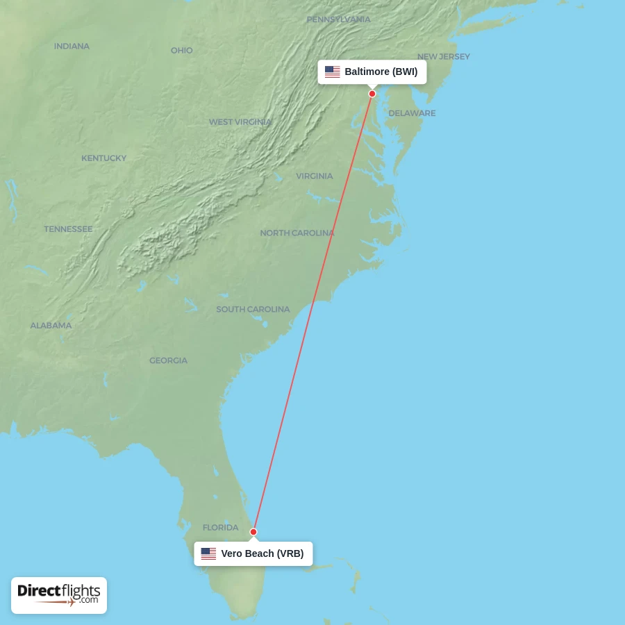 VRB - BWI route map