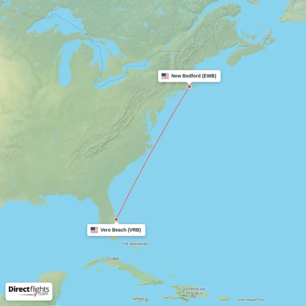 Vero Beach - New Bedford direct flight map