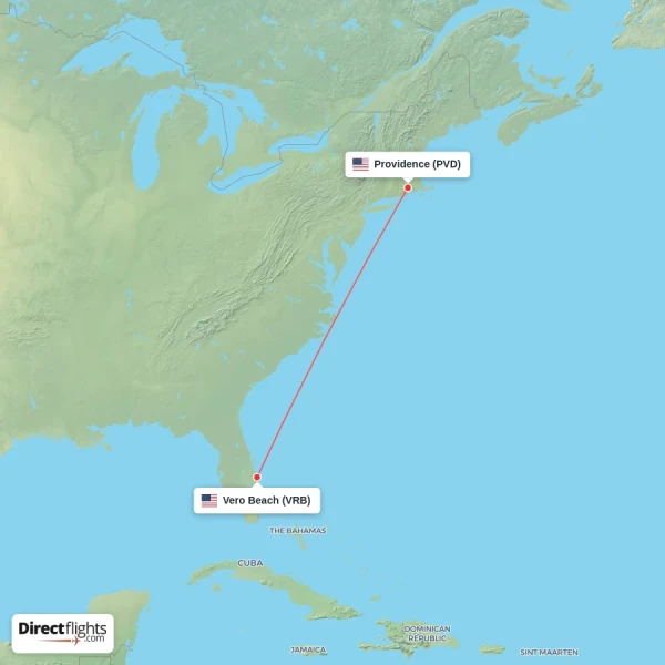 Vero Beach - Providence direct flight map