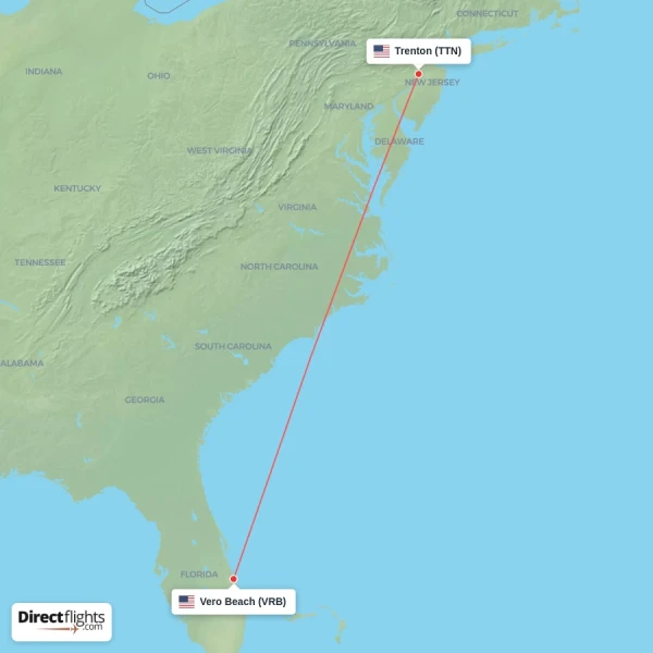 Vero Beach - Trenton direct flight map