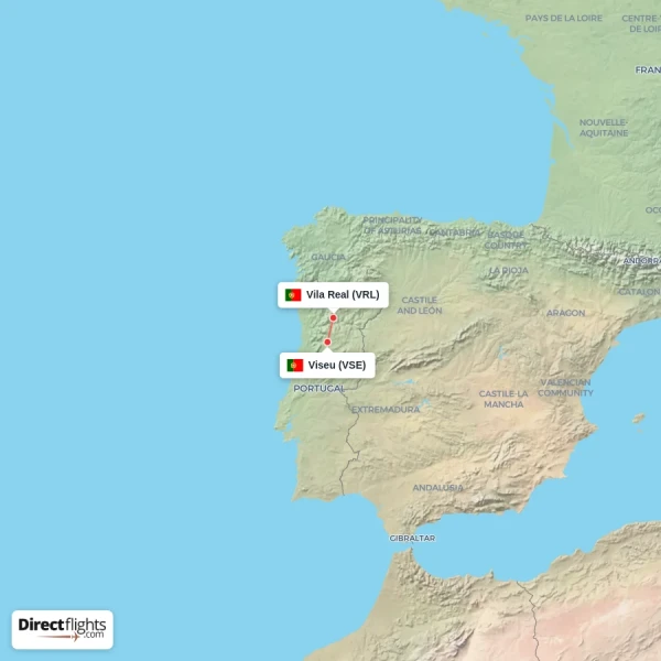 Vila Real - Viseu direct flight map