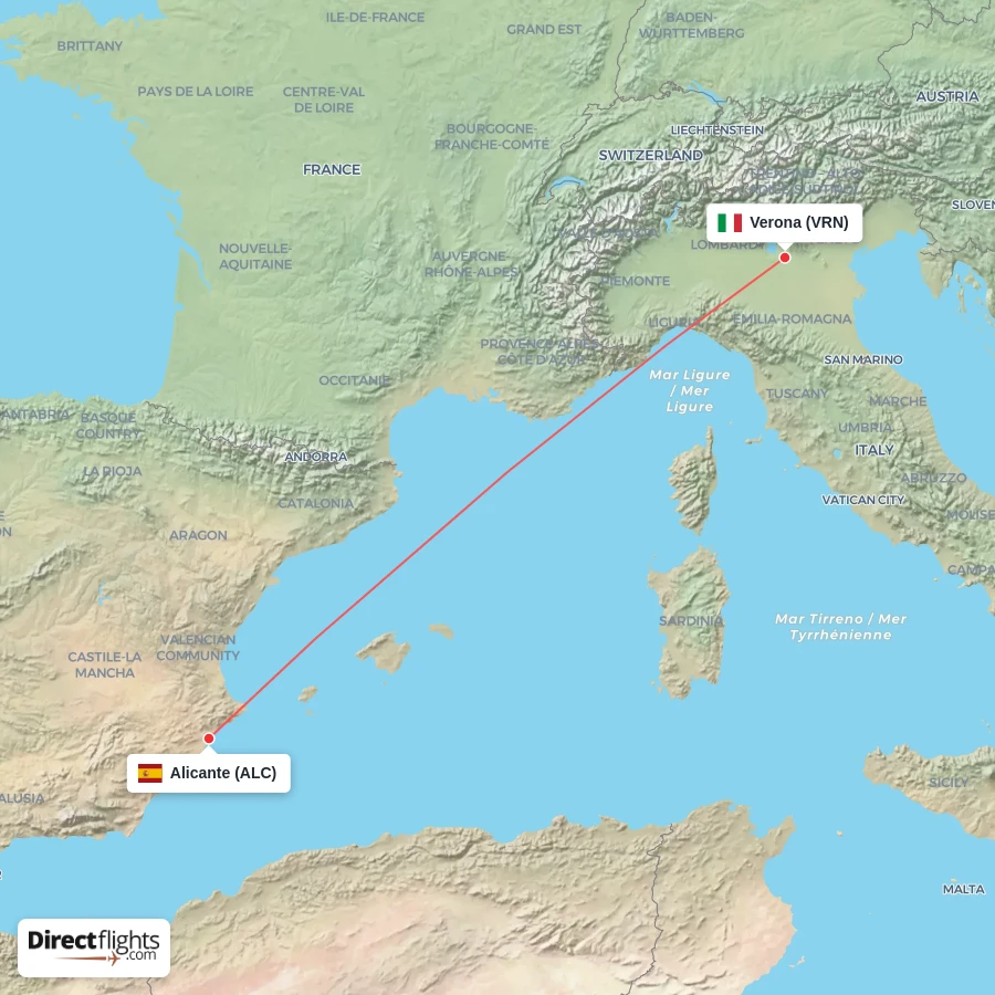 VRN - ALC route map