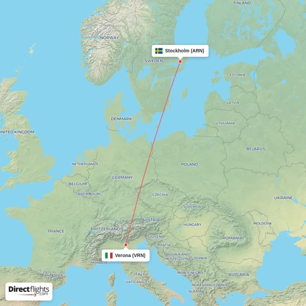 Verona - Stockholm direct flight map