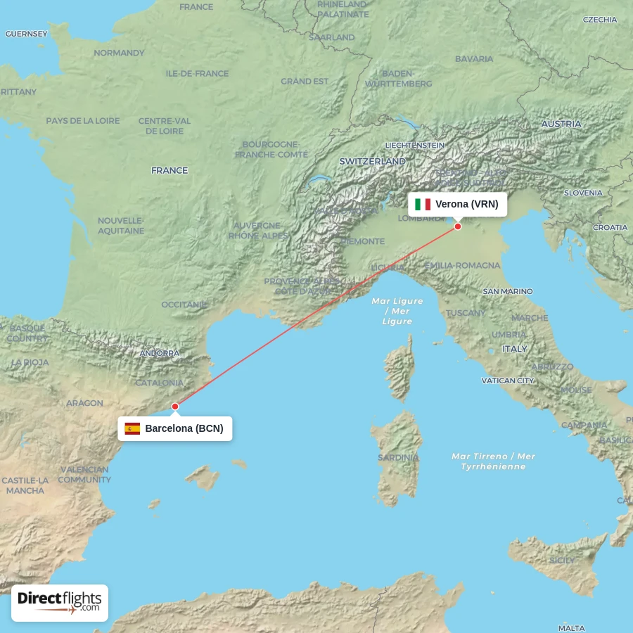 VRN - BCN route map