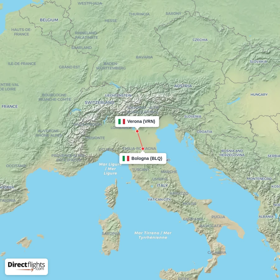 VRN - BLQ route map