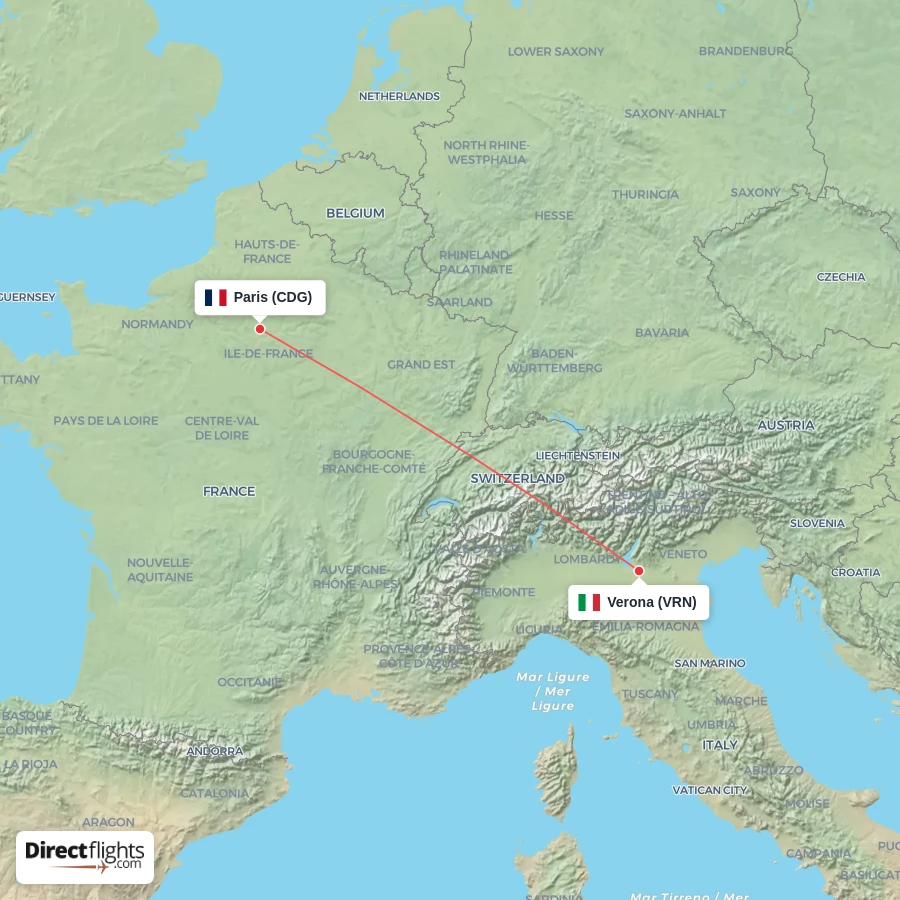 VRN - CDG route map