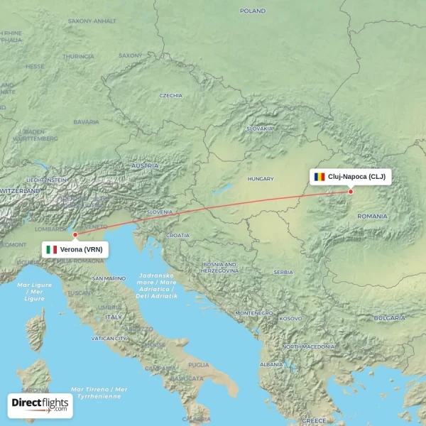 Verona - Cluj-Napoca direct flight map