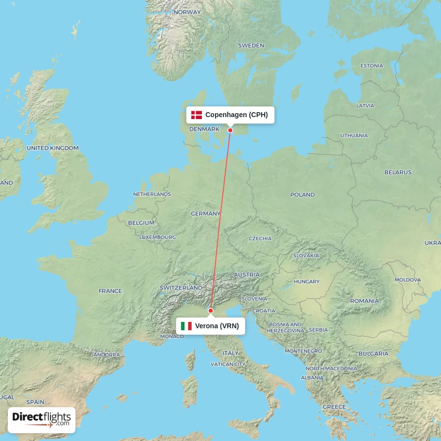 VRN - CPH route map