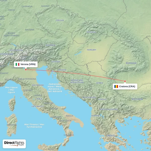 Verona - Craiova direct flight map