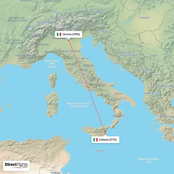Verona - Catania direct flight map